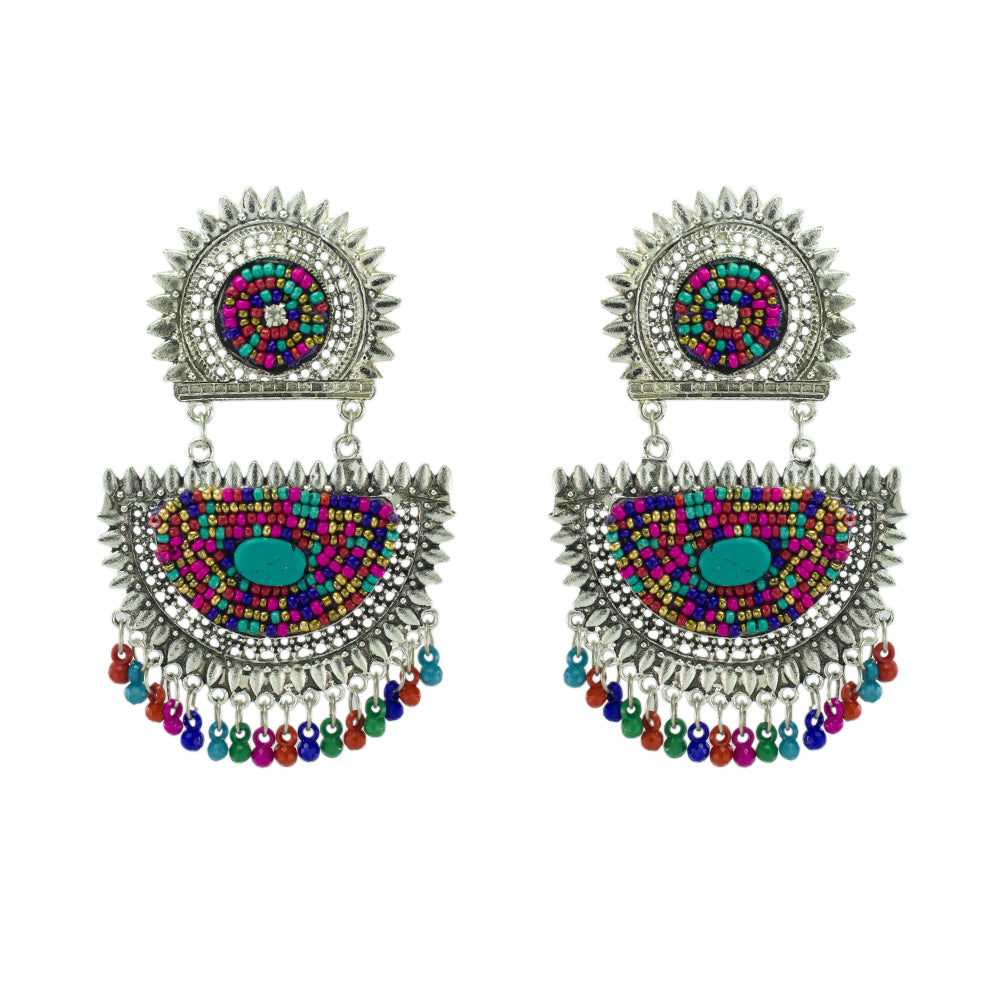 Abhinn Silver Oxidised Multi Colour Beaded Dangler Earrings for Women