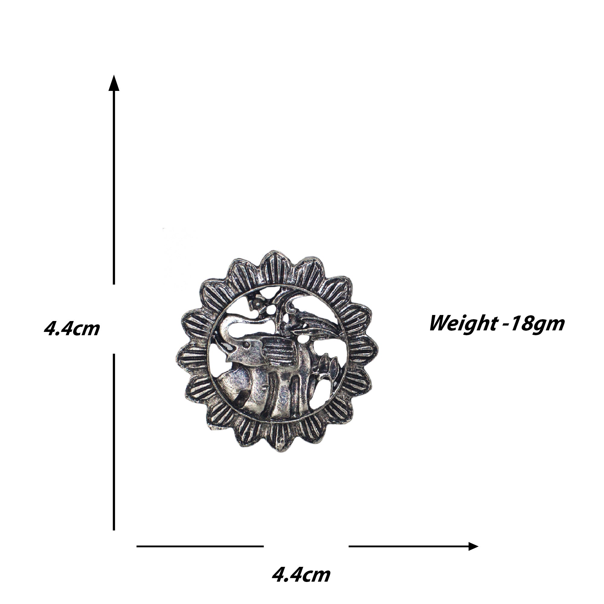 Abhinn Silver Oxidised Sun Shaped Elephant Design Big Stud Earrings For Women