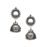 Abhinn Handmade Silver Oxidised Mirror Stud Jhumki Earrings For Women