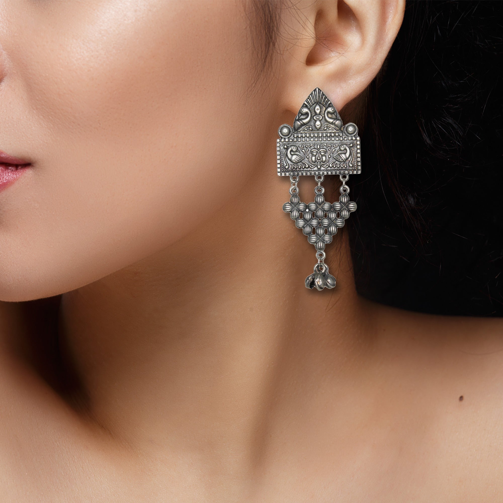 Abhinn German Silver Temple Design Dangler Earrings For Women