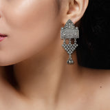Abhinn German Silver Temple Design Dangler Earrings For Women