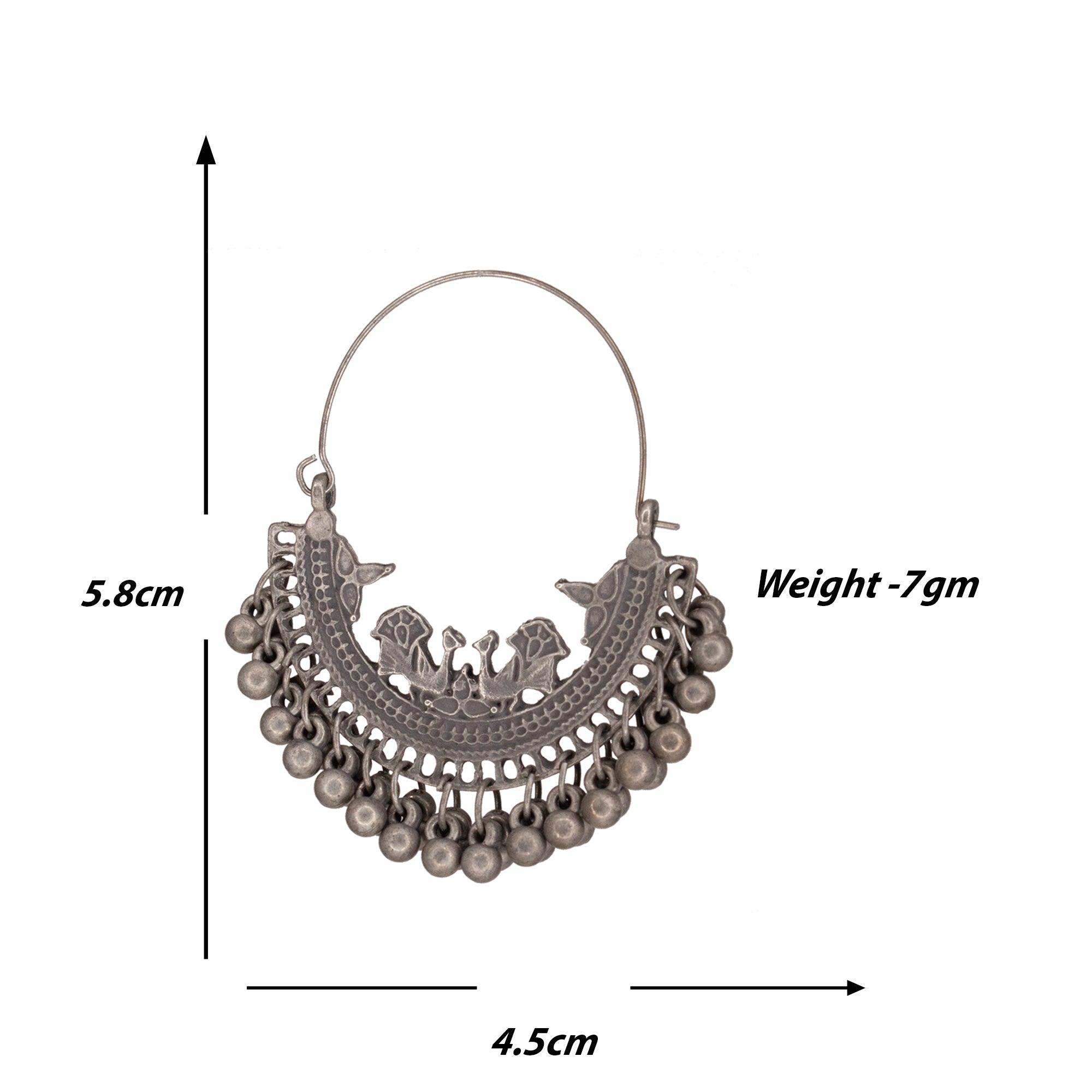 Abhinn Antique Finished Oxidised Floral And Peacock Design Hoop Earrings For Women