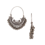 Abhinn Antique Finished Oxidised Floral And Peacock Design Hoop Earrings For Women