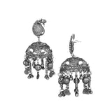 Abhinn Silver Oxidised Floral Design Jhumka With Studded Mirror Earrings For Girls