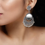 Abhinn Silver Oxidised Temple Design Dangler Earrings With Mirror For Women