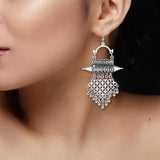 Abhinn Silver Oxidised Unique Floral Design Dangler Earrings For Women