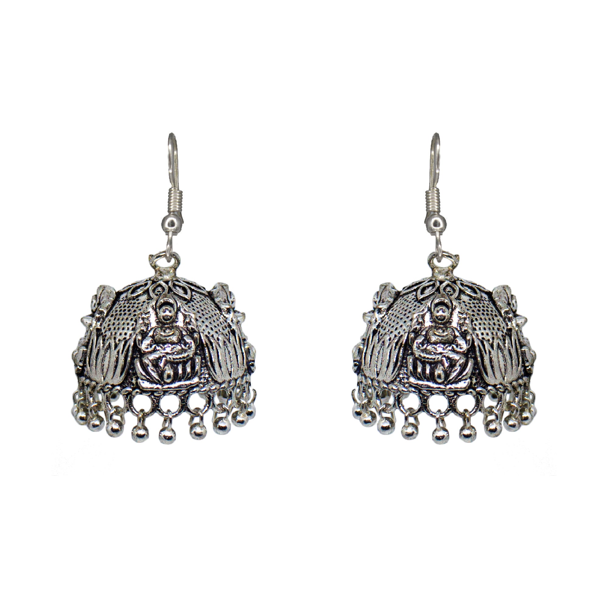 Abhinn Unique Silver Oxidised Temple Design Jhumki Earrings For Women 