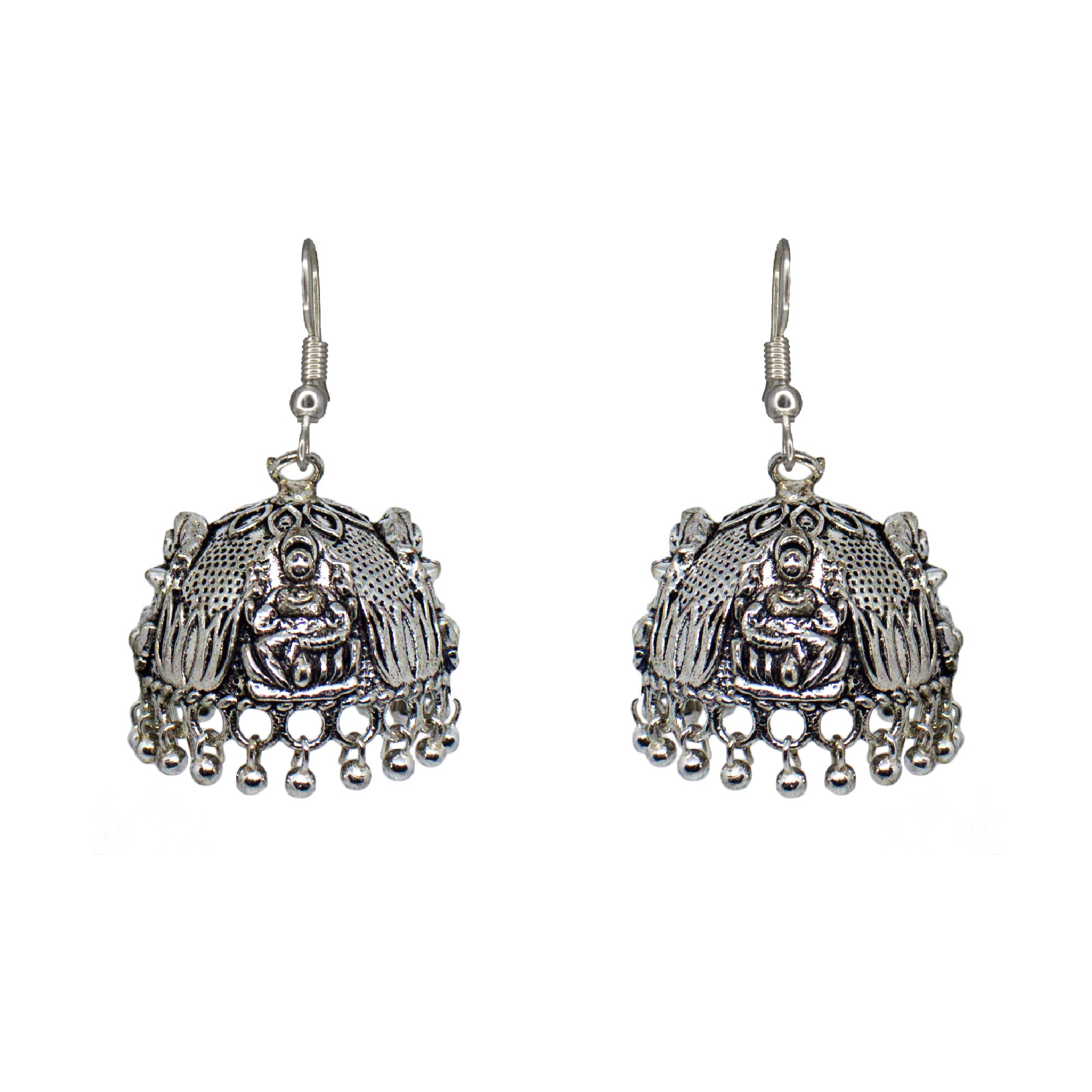 Abhinn Unique Silver Oxidised Temple Design Jhumki Earrings For Women 