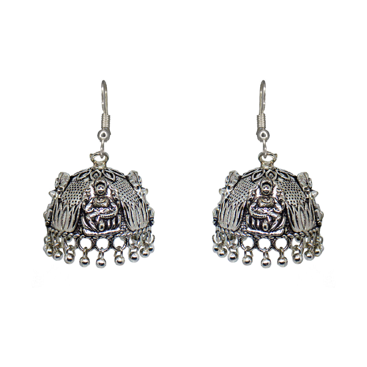 Abhinn Unique Silver Oxidised Temple Design Jhumki Earrings For Women 
