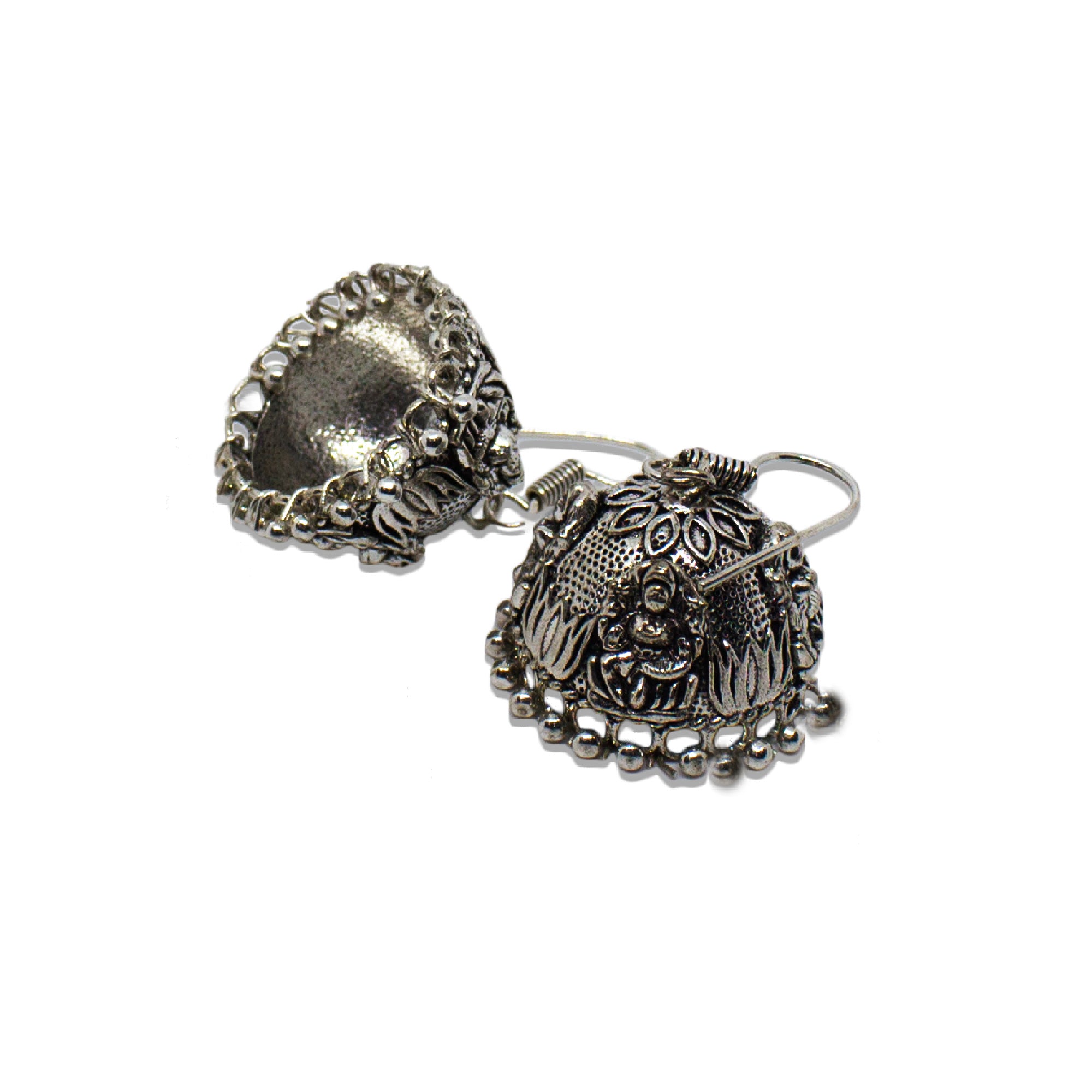 Abhinn Unique Silver Oxidised Temple Design Jhumki Earrings For Women