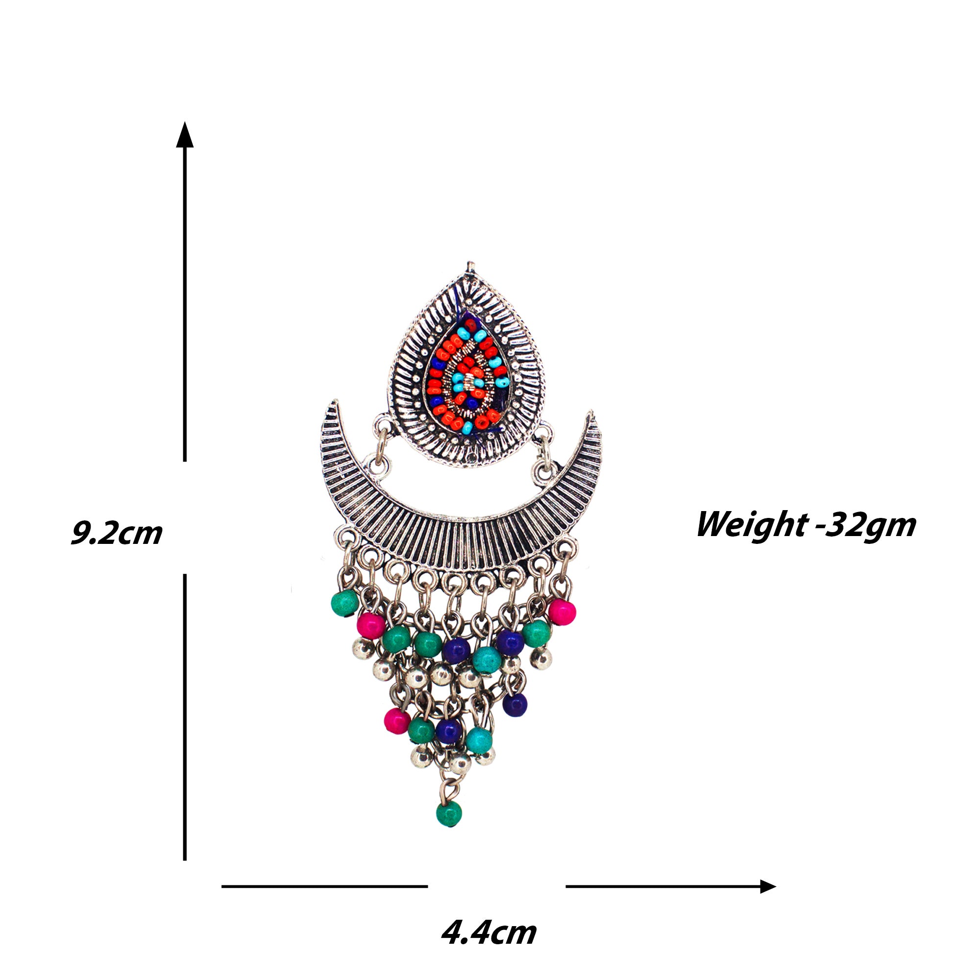 Abhinn Silver Oxidised Temple Design Beaded Dangler Earrings For Women