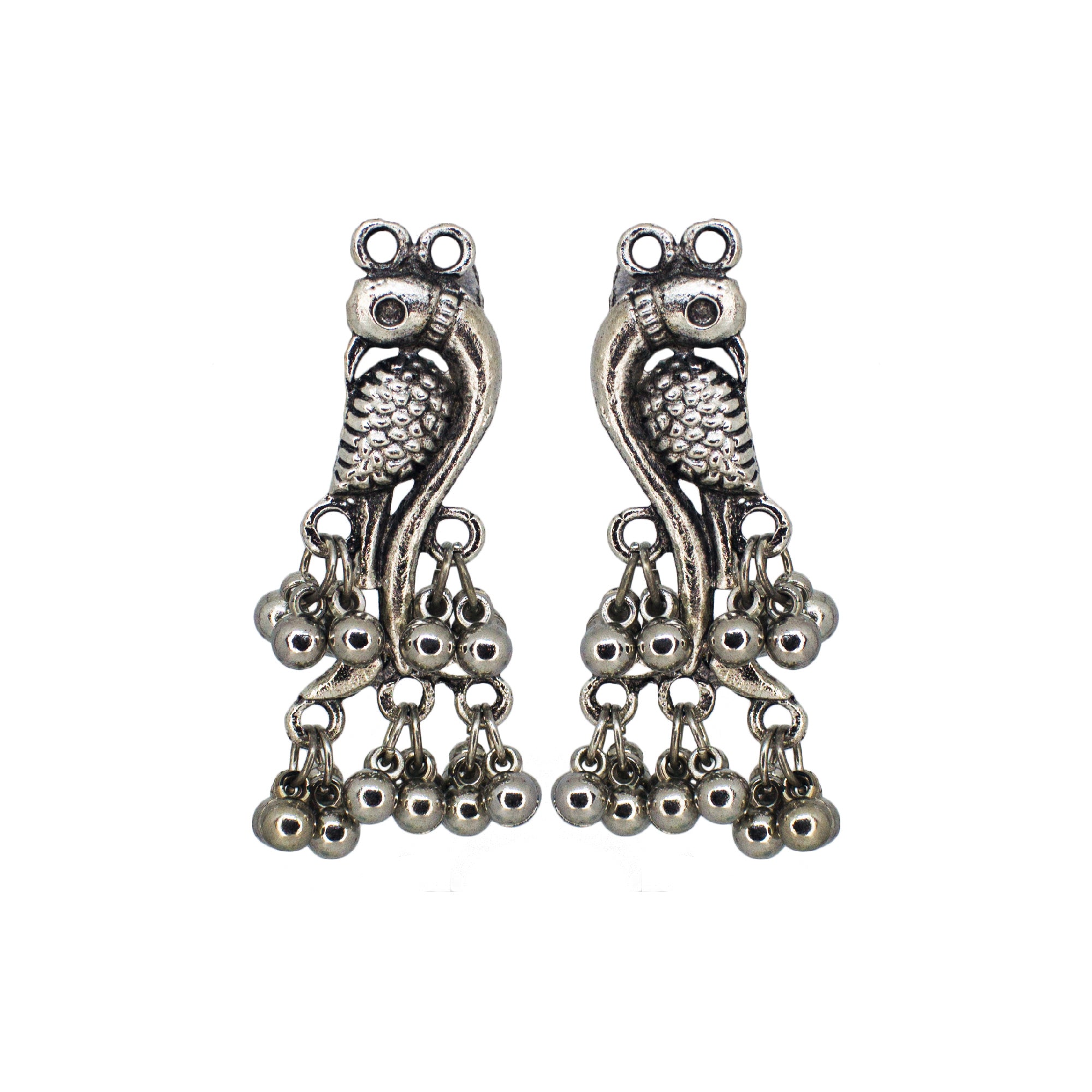 Abhinn Silver Oxidised Parrot Design Dangler Earring With Ghungroo For Women