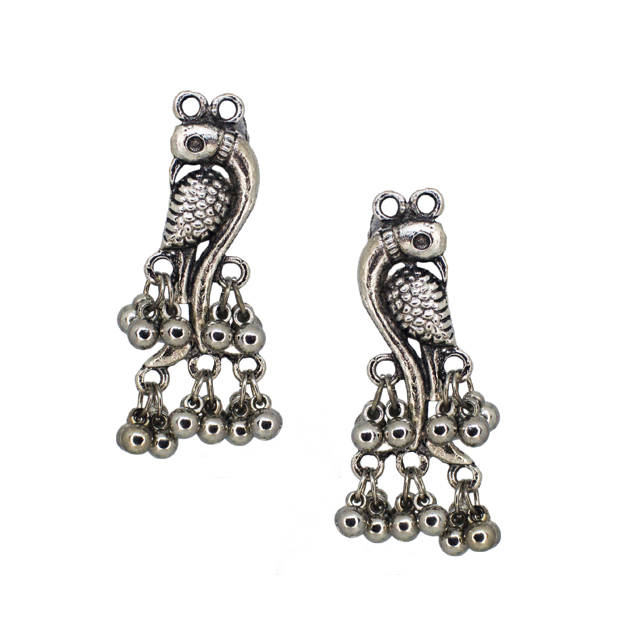 Abhinn Silver Oxidised Parrot Design Dangler Earring With Ghungroo For Women