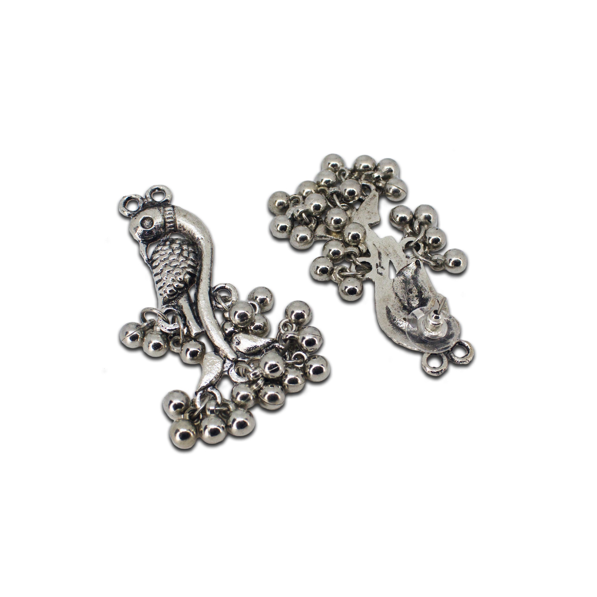 Abhinn Silver Oxidised Parrot Design Dangler Earring With Ghungroo For Women