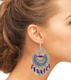 Abhinn Chandbali Silver Oxidised Multi Colour Hook Dangler Earring For Women 