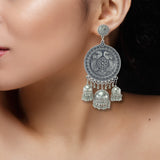 Abhinn Silver Oxidised Peacock Design Dangler With Jhumki Earrings For Women