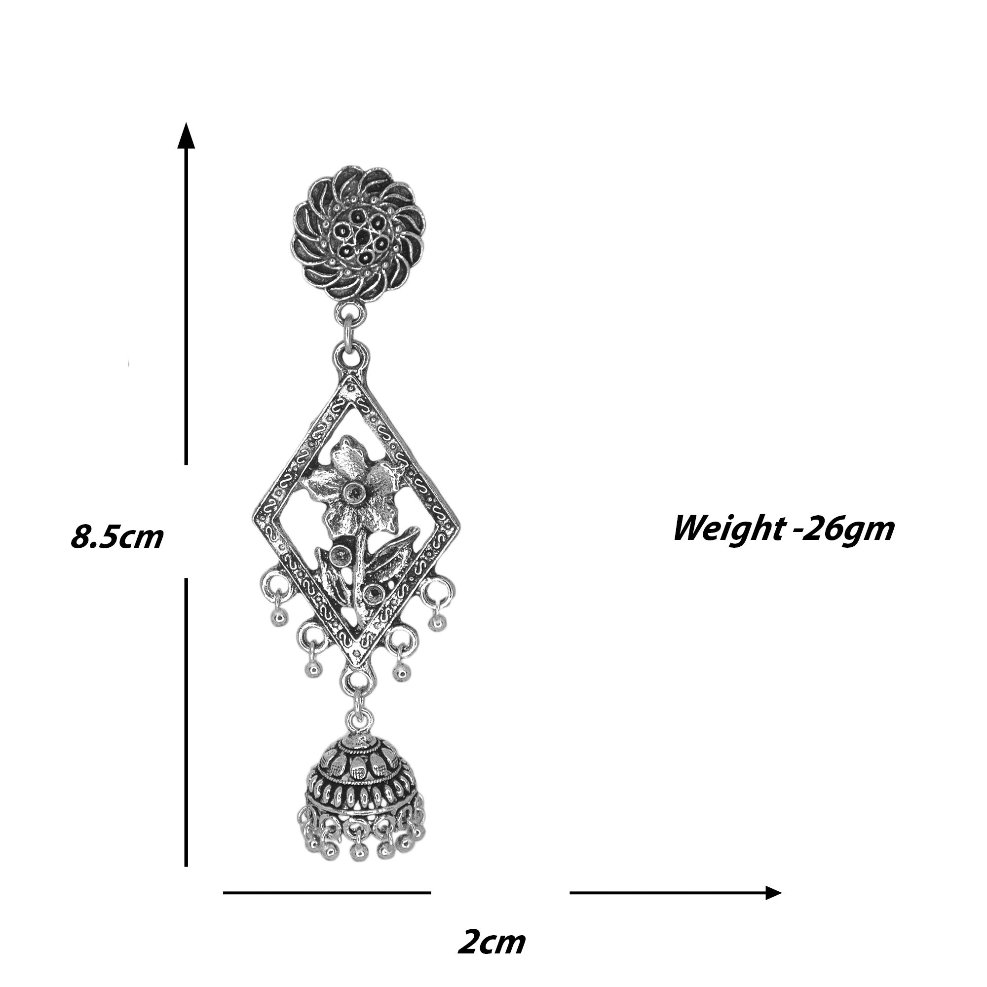 Abhinn Silver Oxidised Unique Floral Design Jhumka Earrings For Women