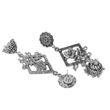 Abhinn Silver Oxidised Unique Floral Design Jhumka Earrings For Women