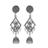 Abhinn Silver Oxidised Unique Floral Design Jhumka Earrings For Women