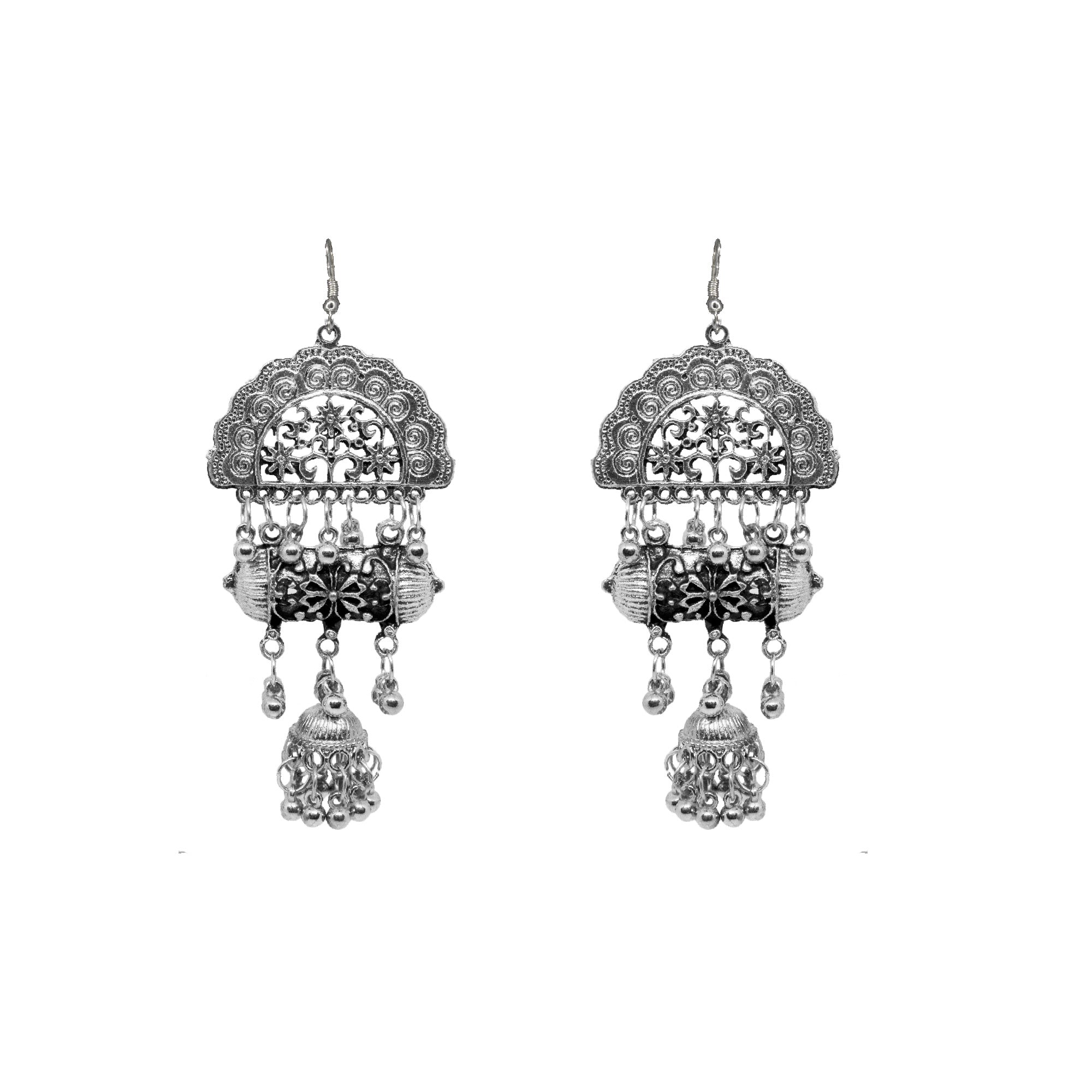Abhinn Temple Design Oxidised Dangler With Small Jhumki Earrings For Women