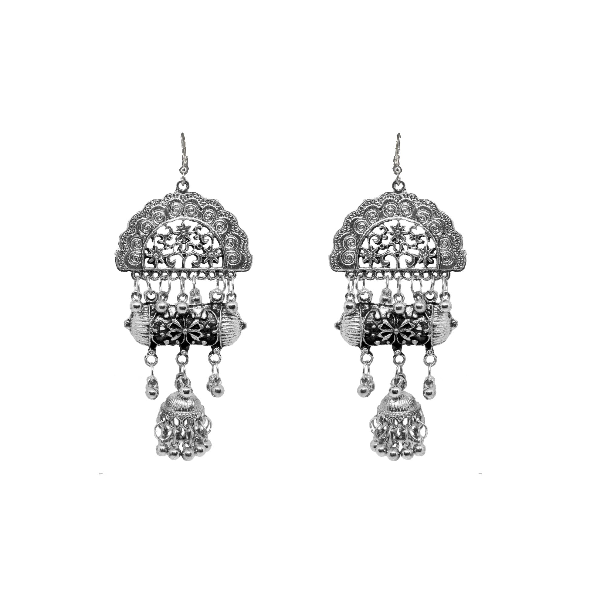Abhinn Temple Design Oxidised Dangler With Small Jhumki Earrings For Women