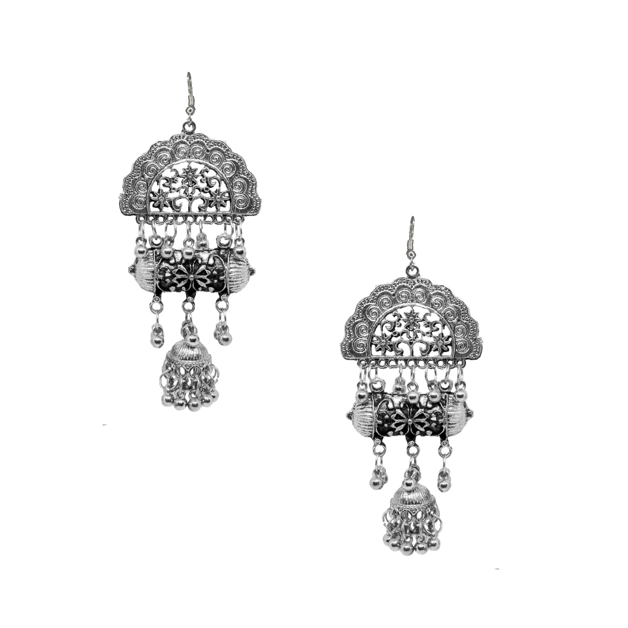 Abhinn Temple Design Oxidised Dangler With Small Jhumki Earrings For Women