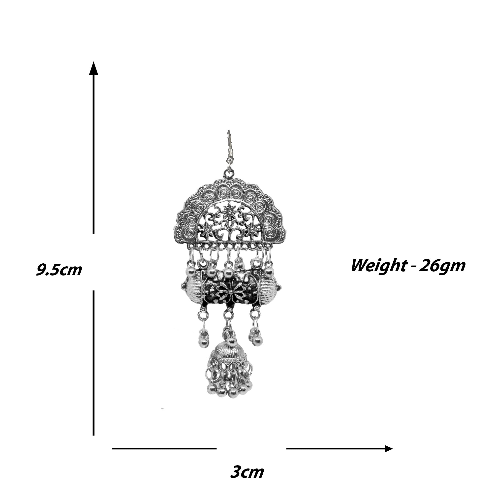 Abhinn Temple Design Oxidised Dangler With Small Jhumki Earrings For Women