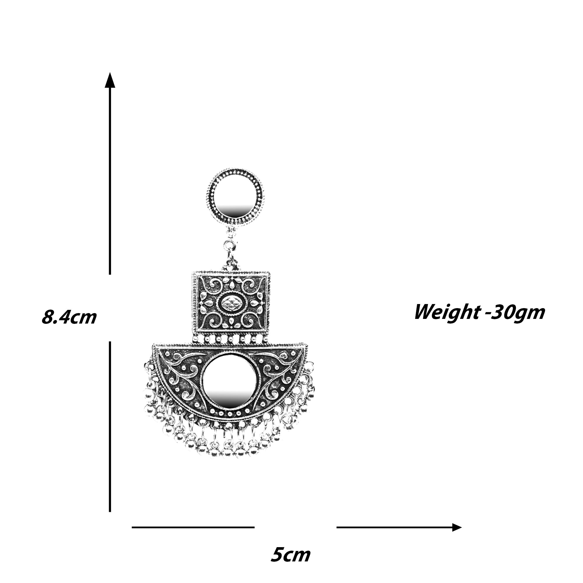 Abhinn Silver Oxidised Floral With Mirror Dangler Earrings For Women
