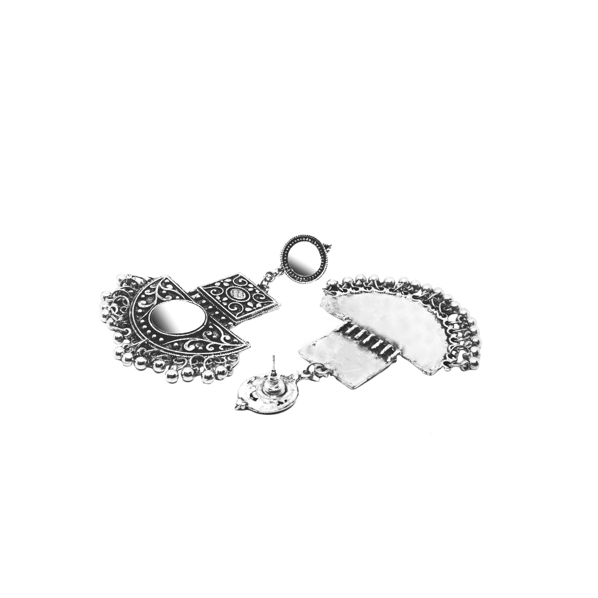 Abhinn Silver Oxidised Floral With Mirror Dangler Earrings For Women