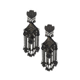Abhinn Black Polished Floral Design With Hanging Beads Jhumka Earrings For Women
