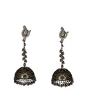 Abhinn Handcrafted Black Polished Peacock Studs with Dangler Jhumka Earrings For Women