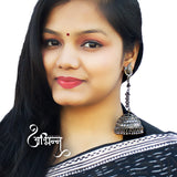 Abhinn Handmade Black Polished Peacock Studs with Dangler Jhumka Earrings For Women