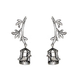 Abhinn Silver Replica Leaves Studs With Bird Cage Jhumki For Women