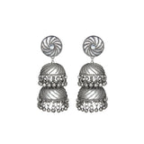 Abhinn Silver Oxidised Triple Layered Jhumka With Ghungroo Earrings For Girls