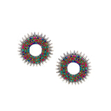 Abhinn Silver Oxidised Sun Shape Multi Colour Beaded Big Stud Earrings For Women