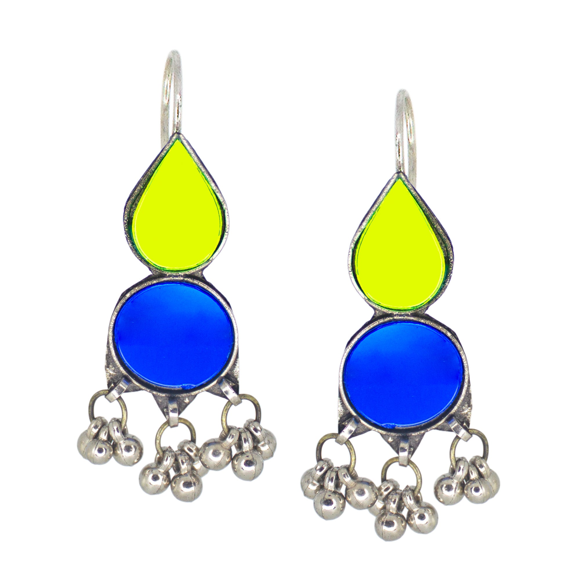 Abhinn Afghani Silver Plated Parrot Green-Blue Glass Dangler Earrings For Women