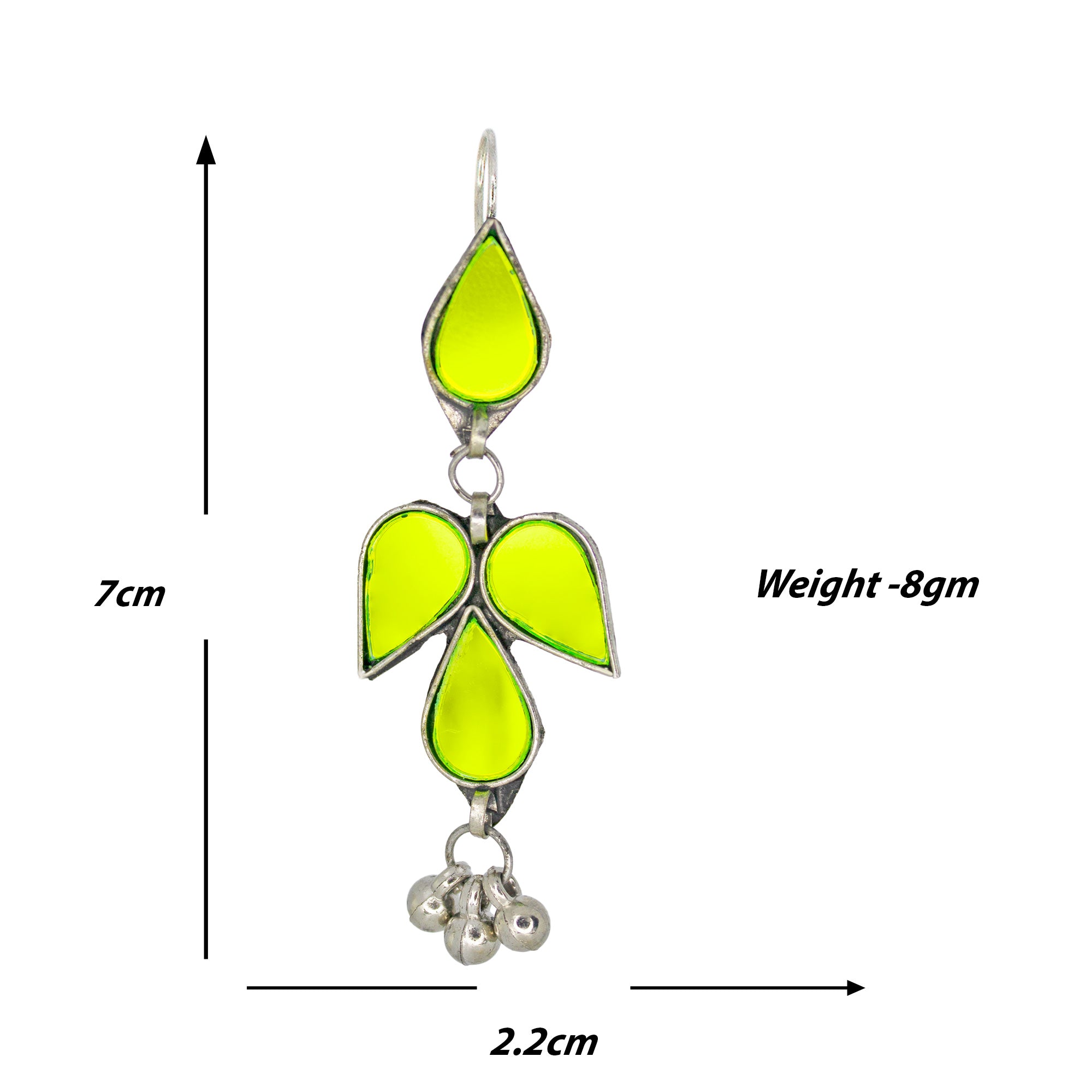 Abhinn Afghani Silver Plated Petal Shape Parrot Green Glass Dangler Earrings For Women