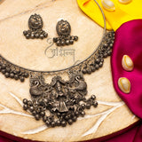 Abhinn Black Oxidised Silver Goddess Lakshmi Hasli Necklace Sets for Women