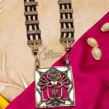 Oxidized German Silver Goddess Durga Pendant with Black Pearls