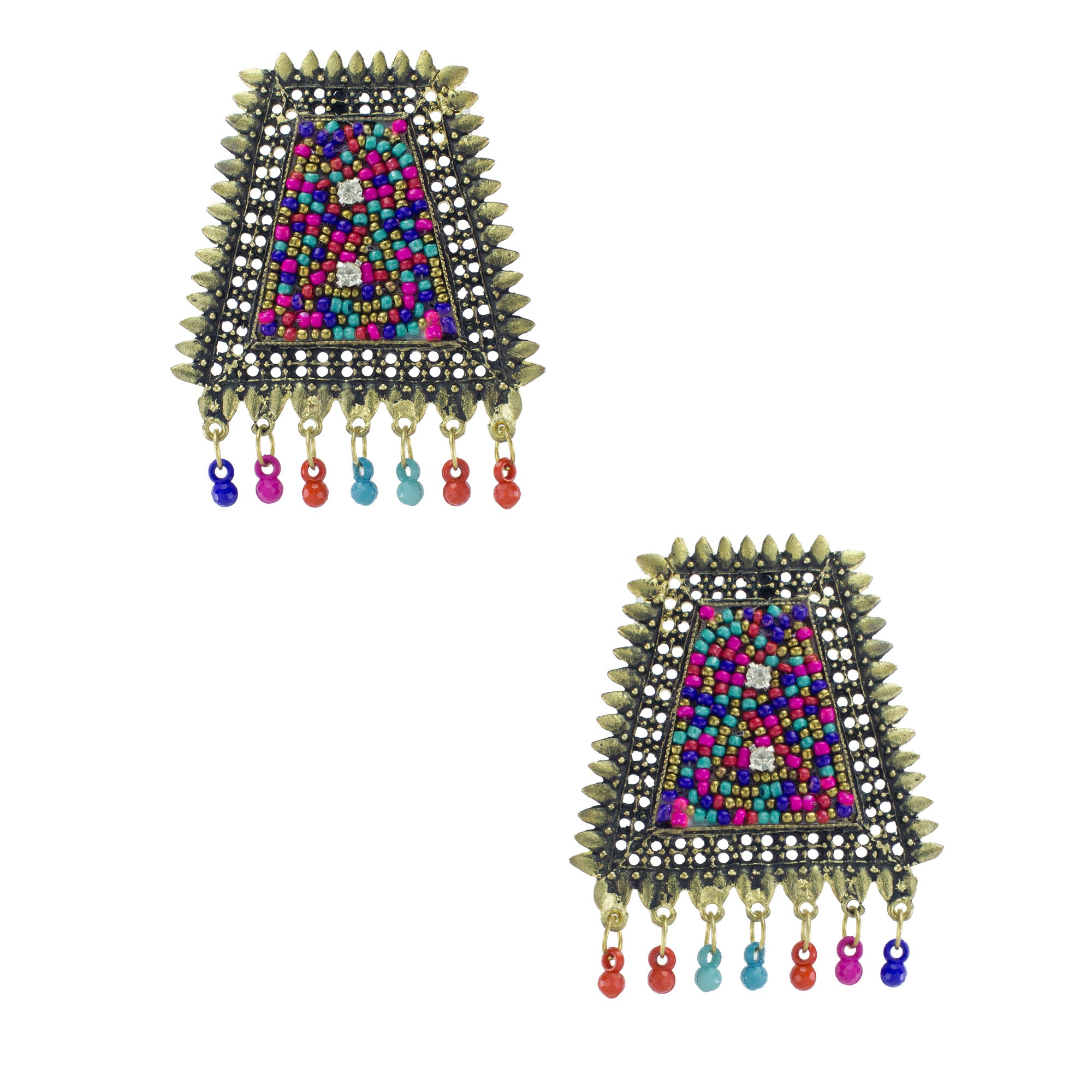 Abhinn Golden Oxidised Multi Colour Beaded Studs Earrings For Women