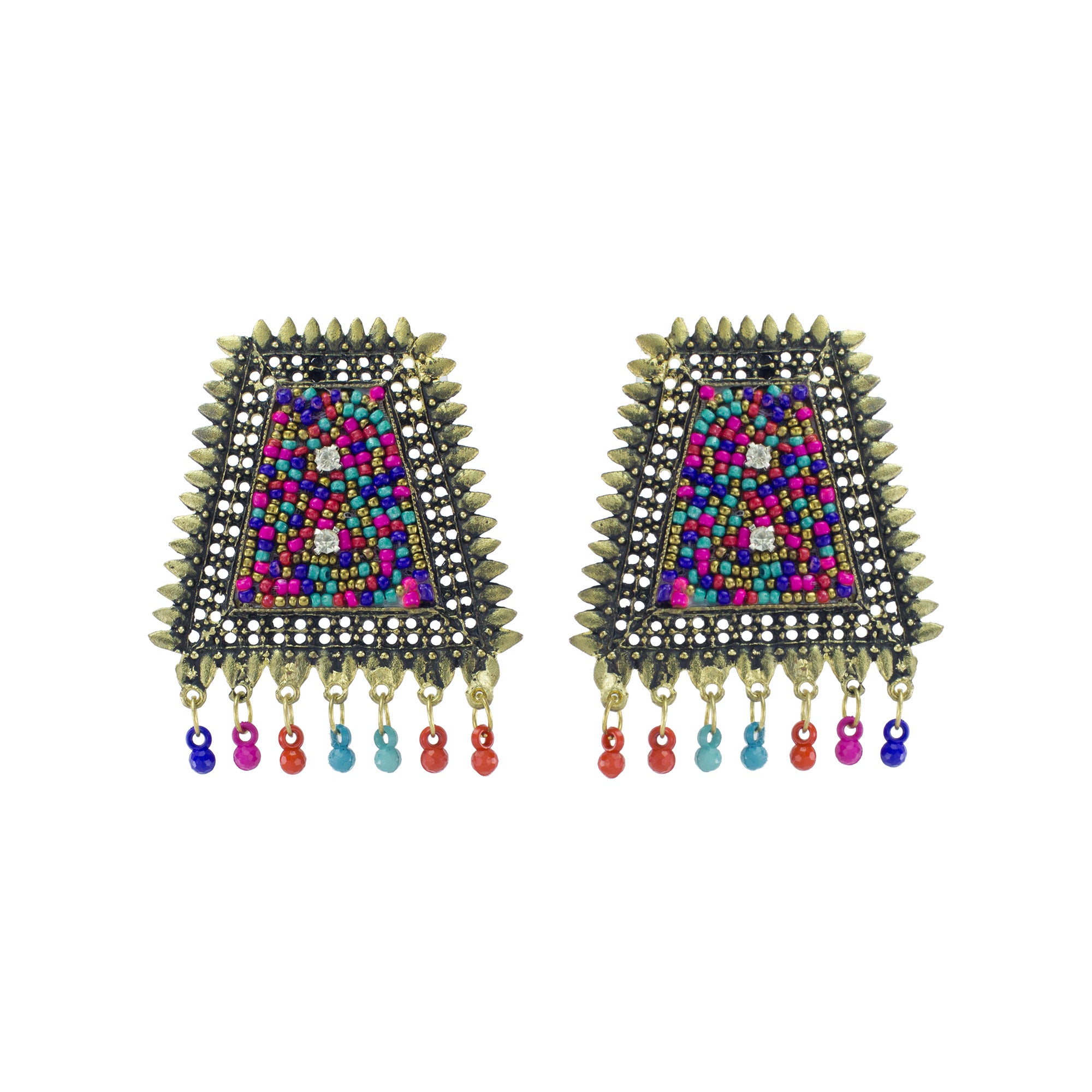 Abhinn Golden Oxidised Multi Colour Beaded Studs Earrings For Women 