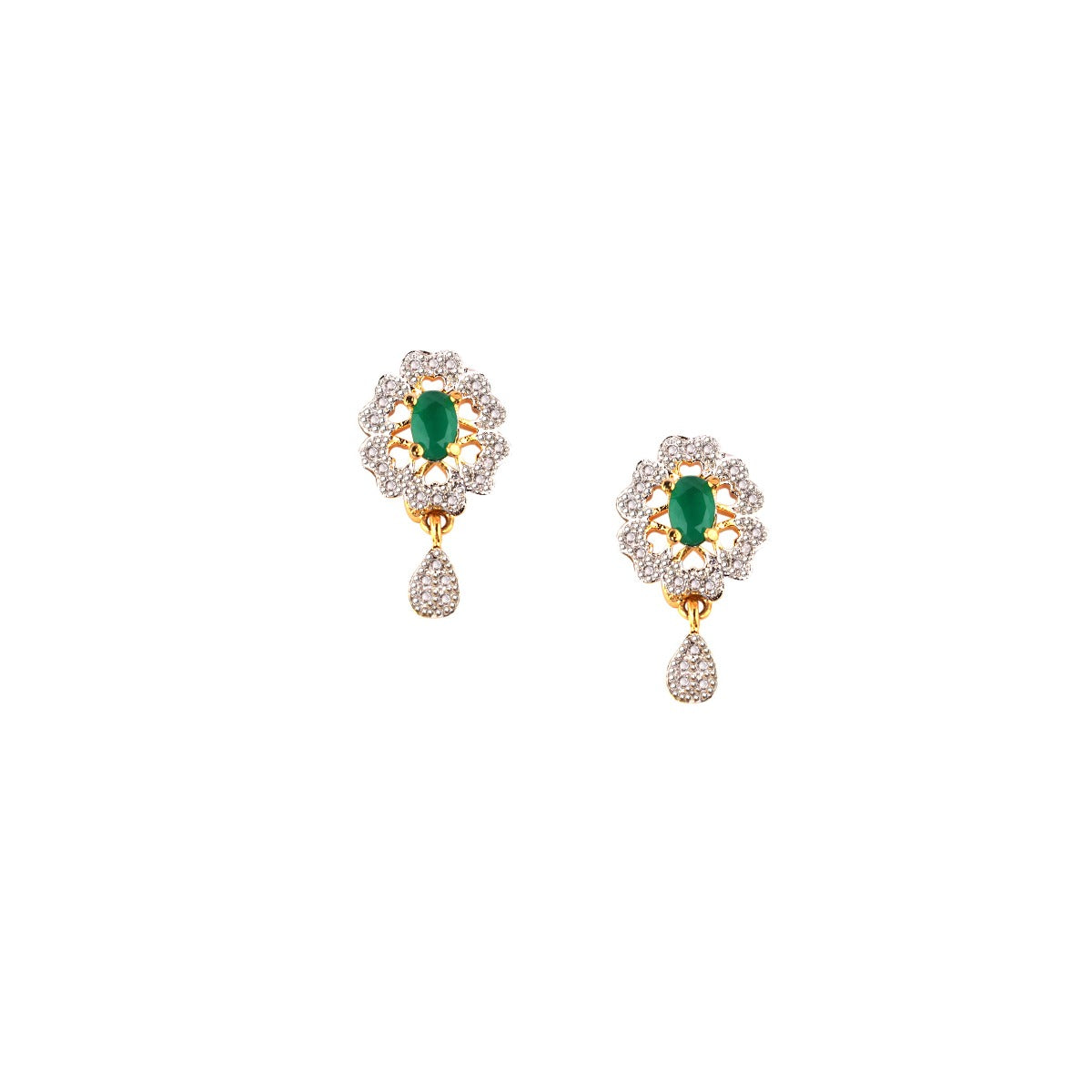 Abhinn Latest AD Stones Studded Green Stone Mangalsutra with Earrings For Women
