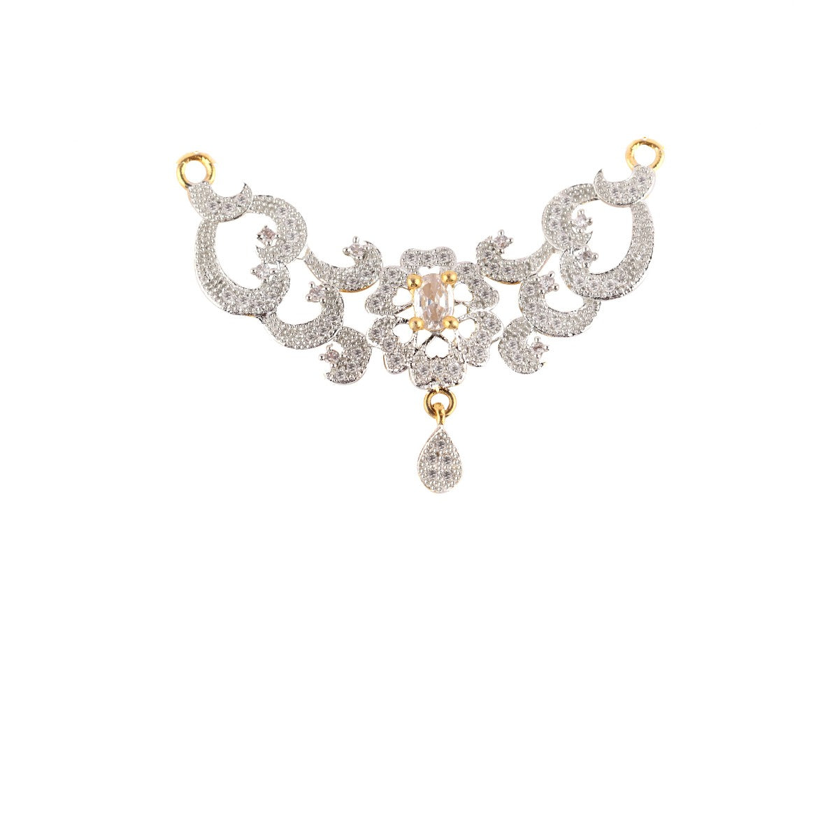 Abhinn Latest AD Stones Studded Floral Design Mangalsutra with Earrings For Women