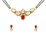 Abhinn Designer White-Red Kundan Mangalsutra With Earrings For Women