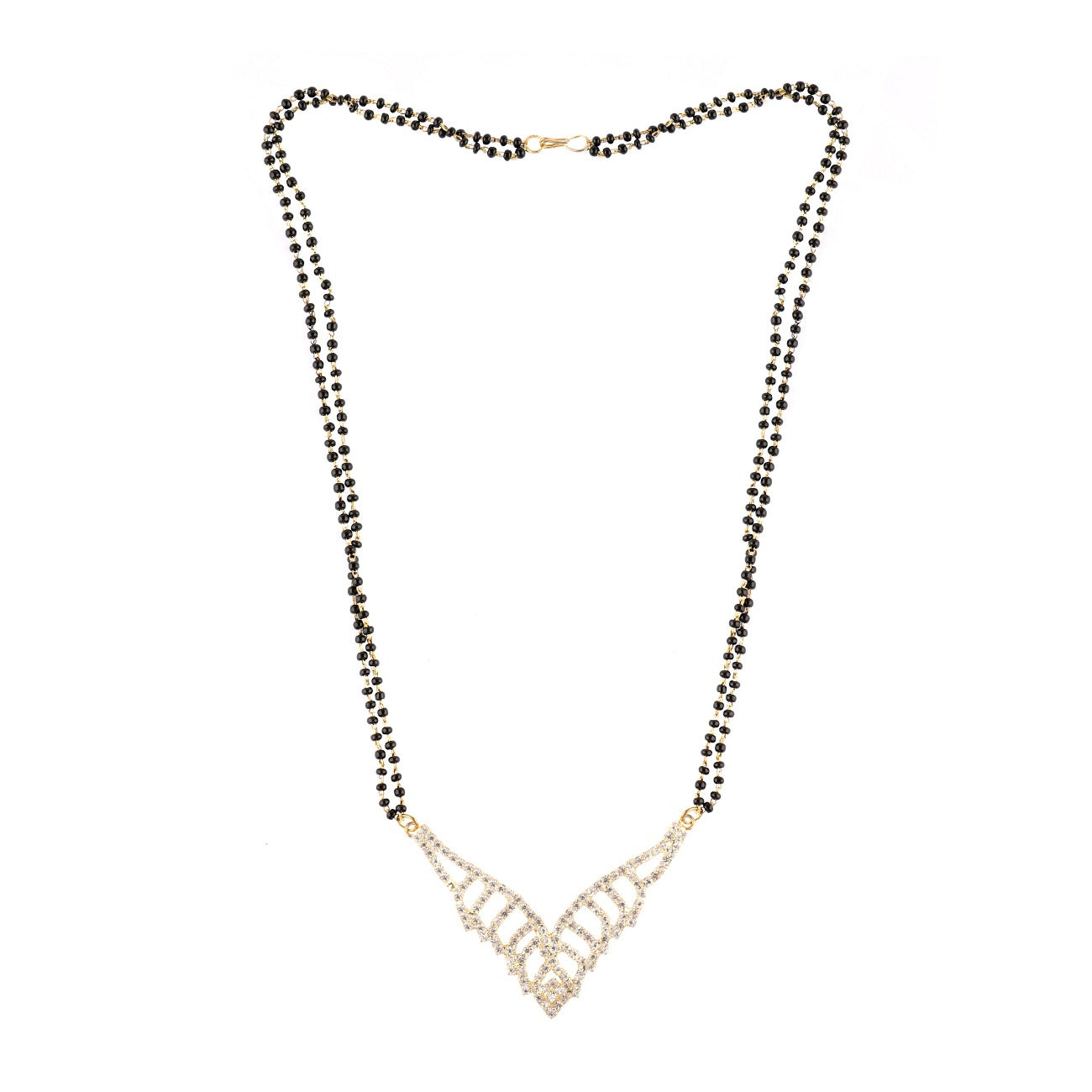 Abhinn Latest Designer CZ Stones Studded Mangalsutra with Black Beaded Chain For Women