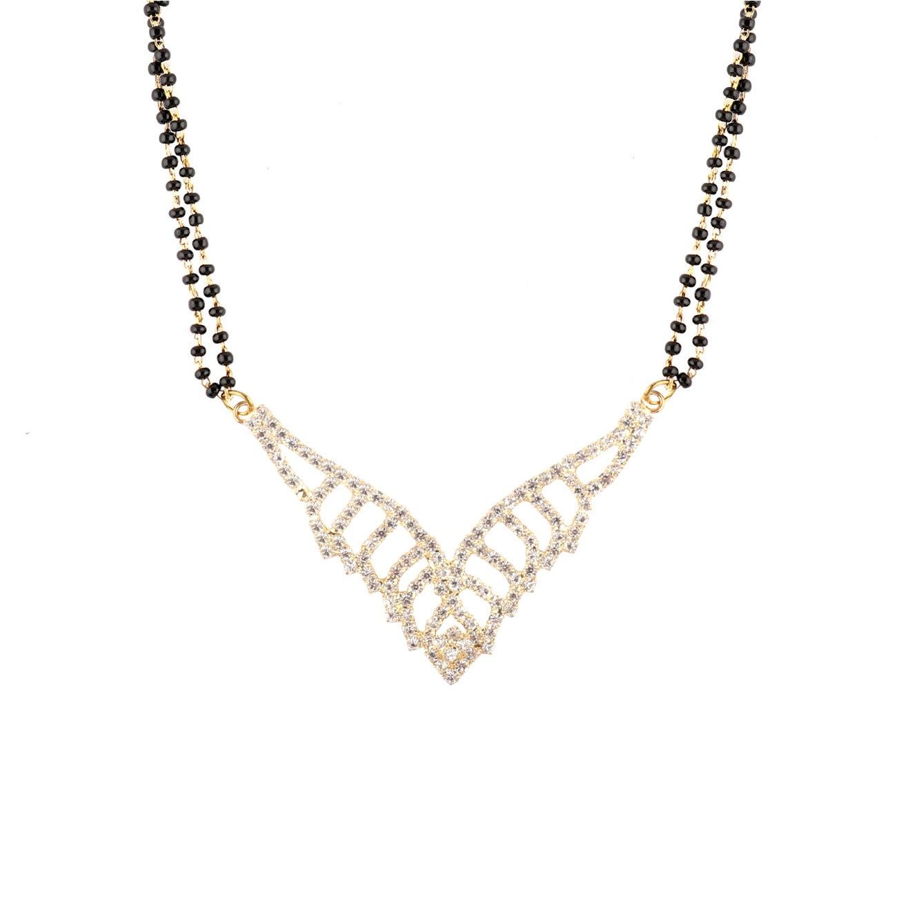 Abhinn Latest Designer CZ Stones Studded Mangalsutra with Black Beaded Chain For Women