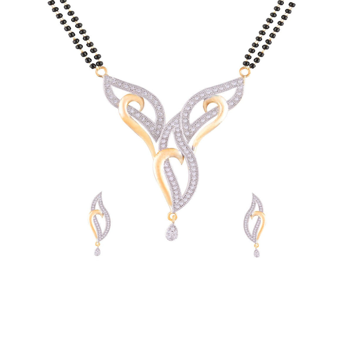 Abhinn Designer Gold Plated Petal Design AD Mangalsutra With Earrings For Women
