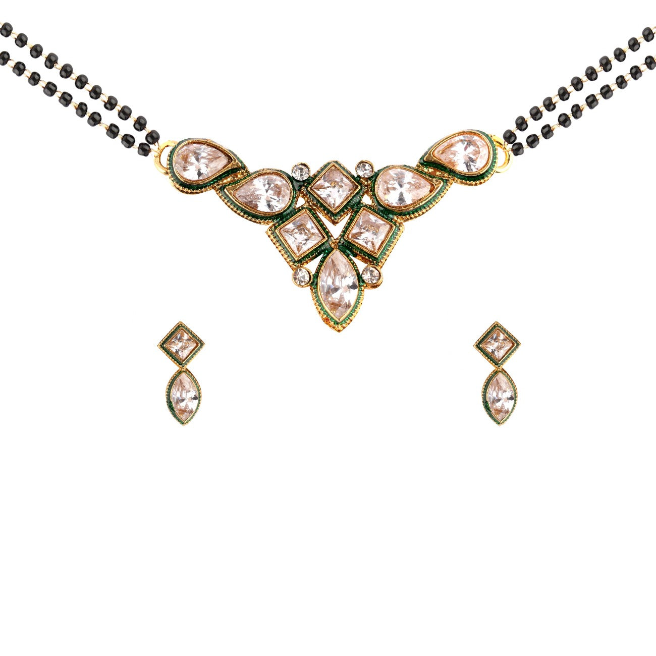 Abhinn Latest Royal Green Kundan Mangal Sutra With Earrings For Women