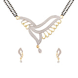 Abhinn Designer Gold Plated Swan Design AD Mangalsutra With Earrings For Women