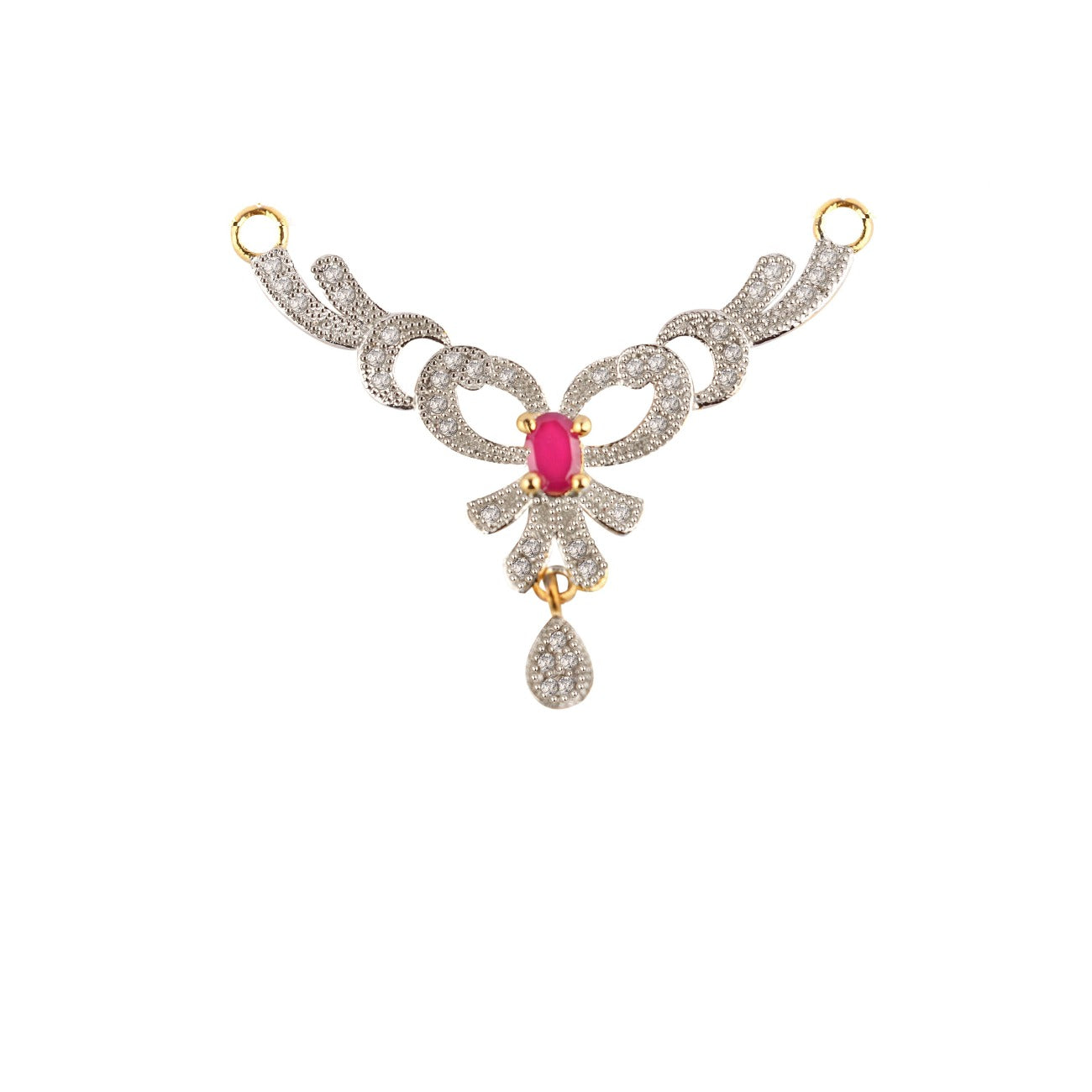Abhinn Designer Knot Shape Mangal Sutra With Earrings Pink-White AD Stones Stones